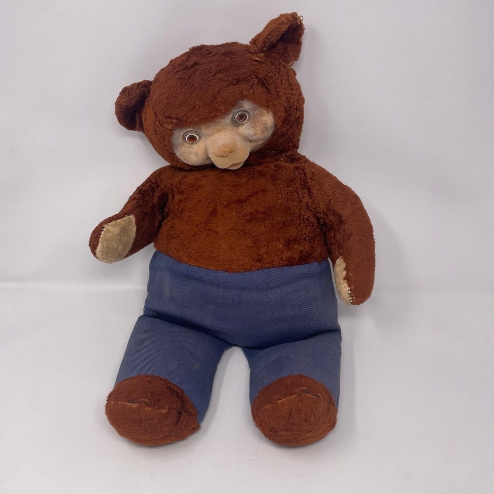 Vintage 1950s Smokey Bear Plush Vinyl Rubber Face Blue Pants Ideal 19" TLC